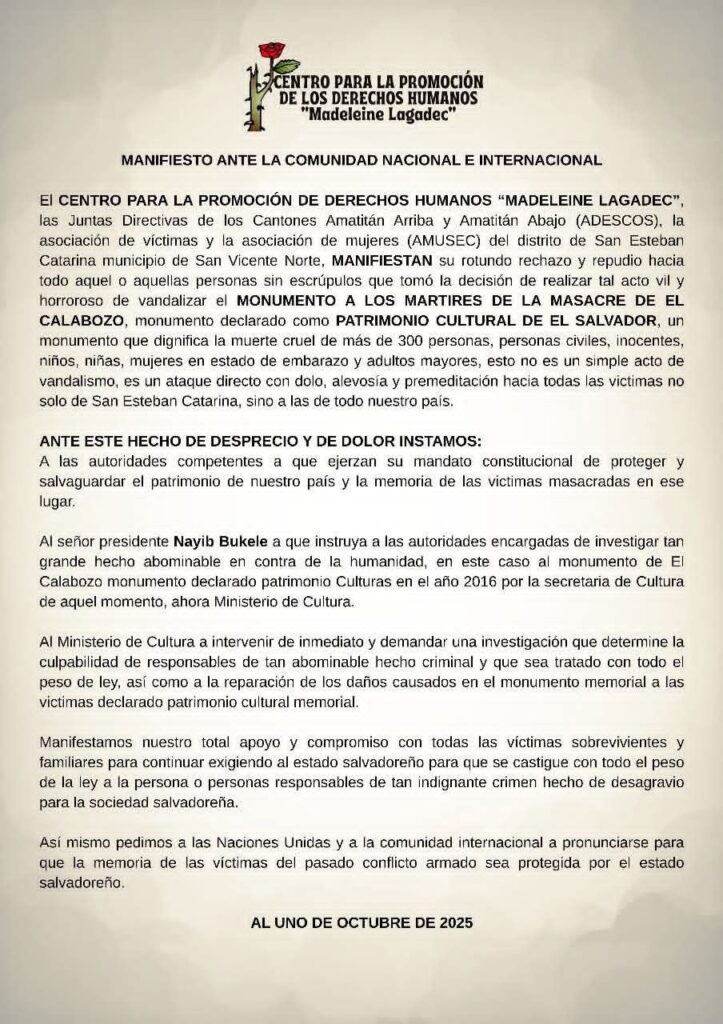 Monumento a los mártires de El Calabozo fue dañado
